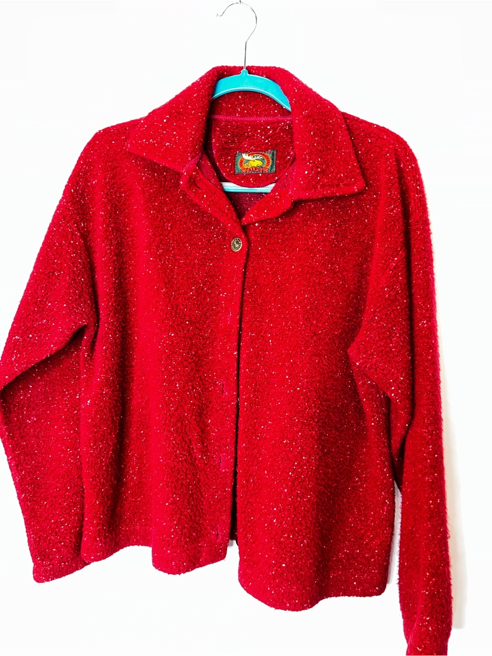Women’s Red Sparkle Button-Front Cardigan Sweater